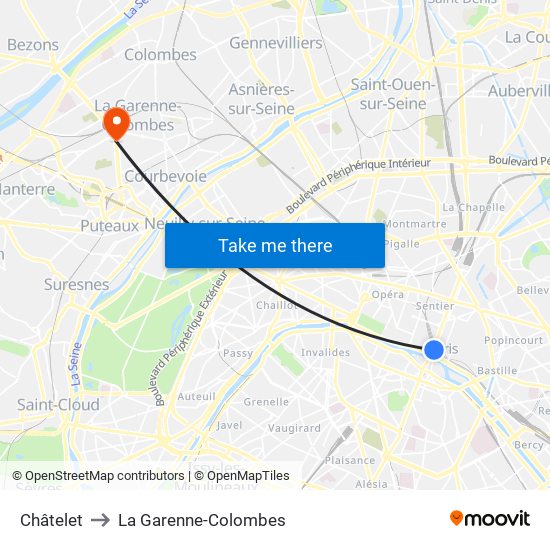 Châtelet to La Garenne-Colombes map