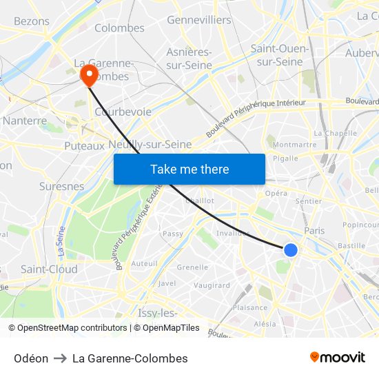 Odéon to La Garenne-Colombes map