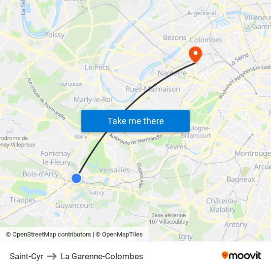 Saint-Cyr to La Garenne-Colombes map