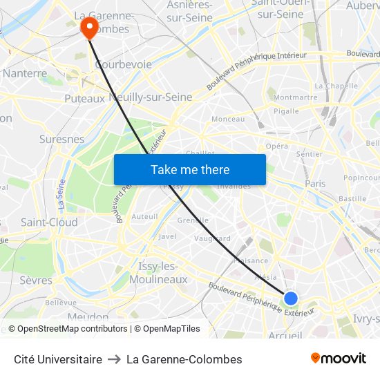 Cité Universitaire to La Garenne-Colombes map