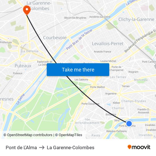 Pont de L'Alma to La Garenne-Colombes map