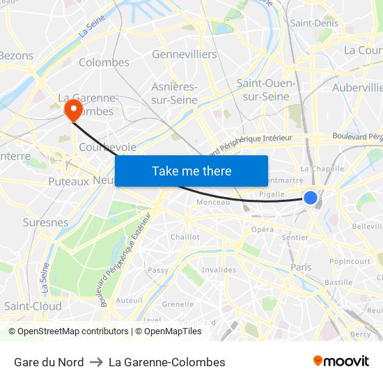 Gare du Nord to La Garenne-Colombes map
