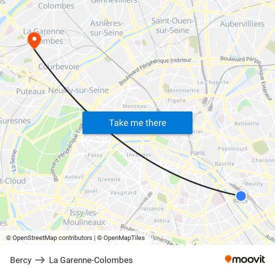 Bercy to La Garenne-Colombes map