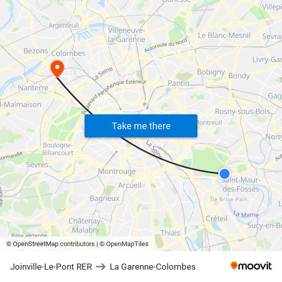 Joinville-Le-Pont RER to La Garenne-Colombes map