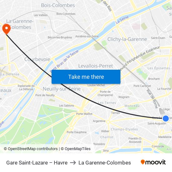 Gare Saint-Lazare – Havre to La Garenne-Colombes map