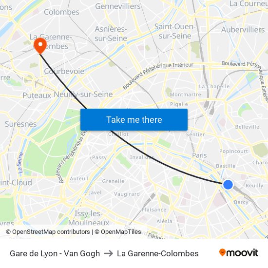 Gare de Lyon - Van Gogh to La Garenne-Colombes map