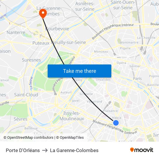 Porte D'Orléans to La Garenne-Colombes map