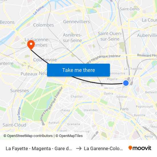 La Fayette - Magenta - Gare du Nord to La Garenne-Colombes map