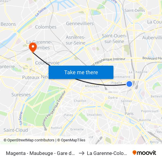 Magenta - Maubeuge - Gare du Nord to La Garenne-Colombes map