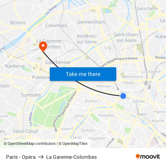 Paris - Opéra to La Garenne-Colombes map