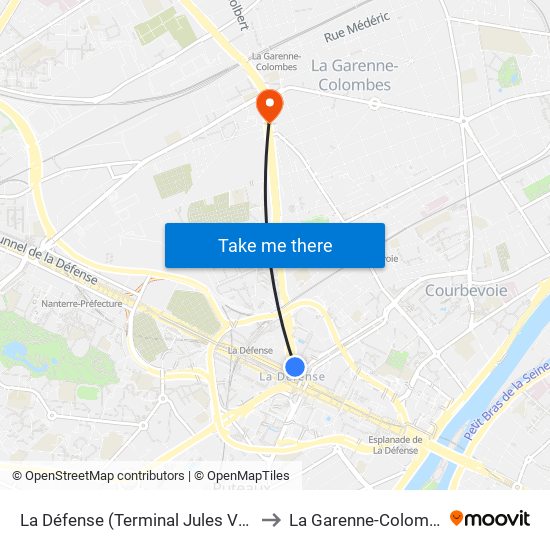 La Défense (Terminal Jules Verne) to La Garenne-Colombes map