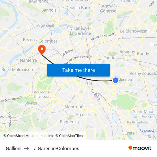 Gallieni to La Garenne-Colombes map
