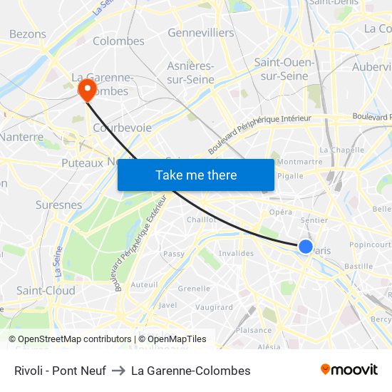 Rivoli - Pont Neuf to La Garenne-Colombes map