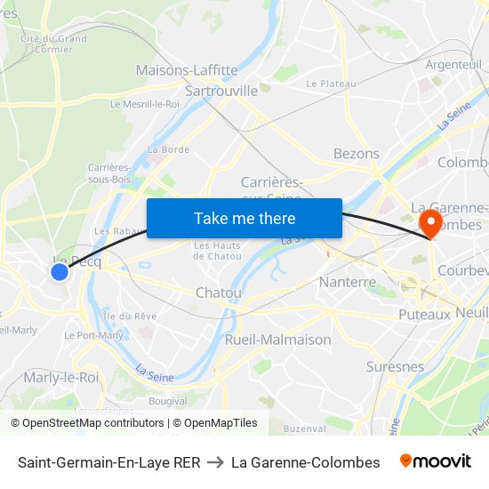 Saint-Germain-En-Laye RER to La Garenne-Colombes map