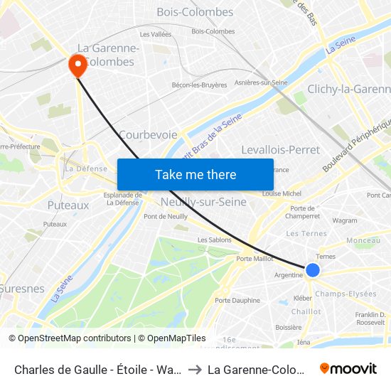 Charles de Gaulle - Étoile - Wagram to La Garenne-Colombes map