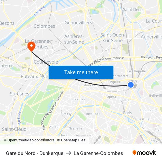 Gare du Nord - Dunkerque to La Garenne-Colombes map