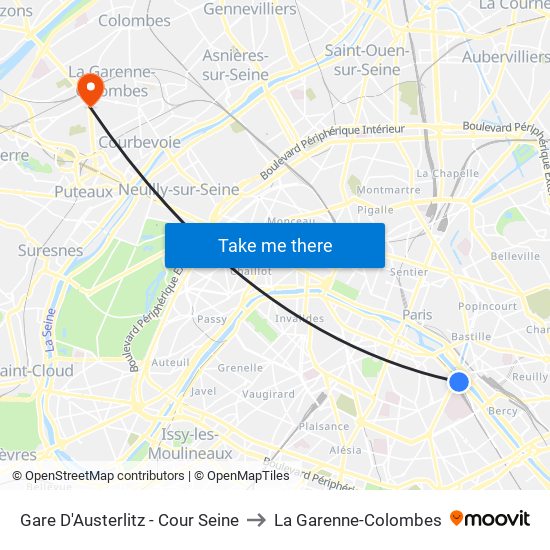 Gare D'Austerlitz - Cour Seine to La Garenne-Colombes map