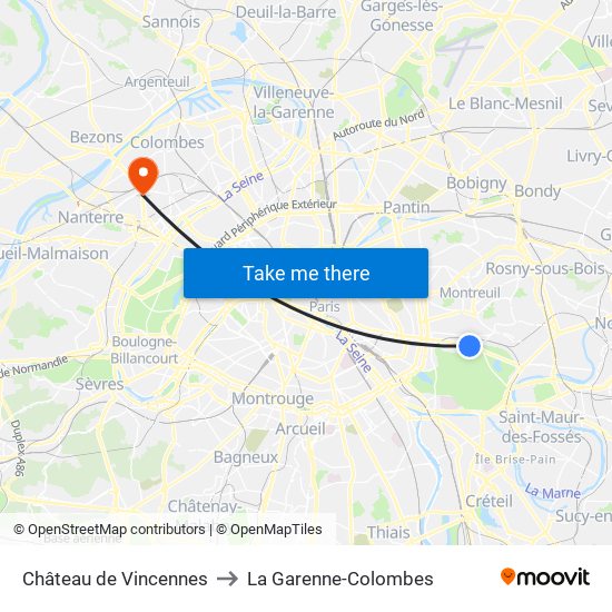 Château de Vincennes to La Garenne-Colombes map