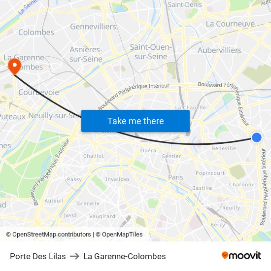 Porte Des Lilas to La Garenne-Colombes map