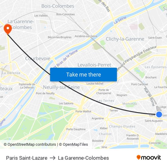Paris Saint-Lazare to La Garenne-Colombes map