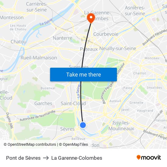Pont de Sèvres to La Garenne-Colombes map