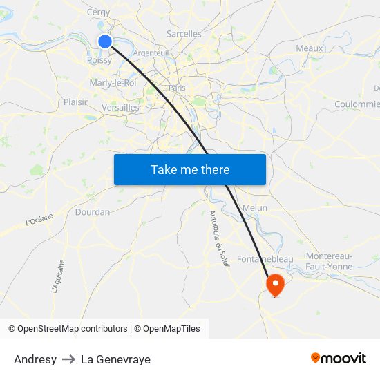 Andresy to La Genevraye map