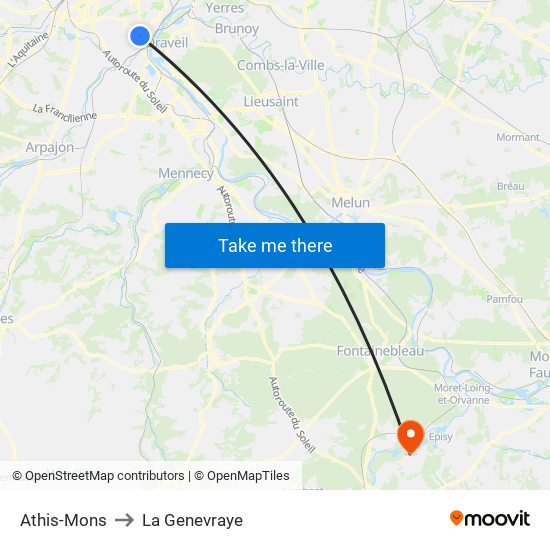 Athis-Mons to La Genevraye map