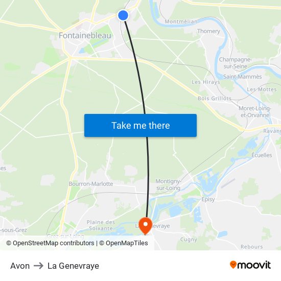 Avon to La Genevraye map