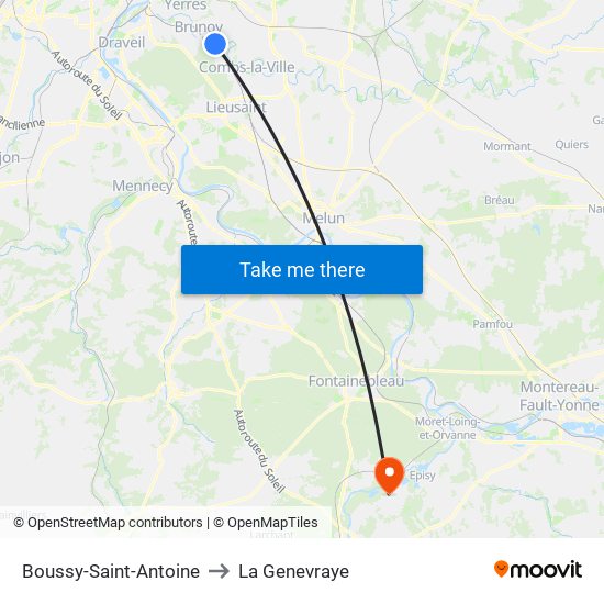 Boussy-Saint-Antoine to La Genevraye map
