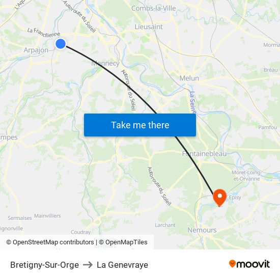 Bretigny-Sur-Orge to La Genevraye map