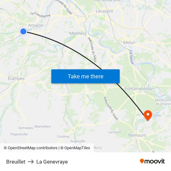 Breuillet to La Genevraye map
