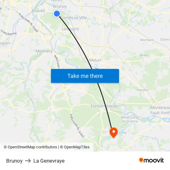 Brunoy to La Genevraye map