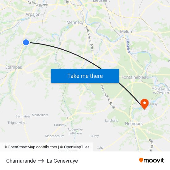 Chamarande to La Genevraye map