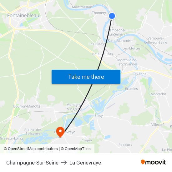 Champagne-Sur-Seine to La Genevraye map