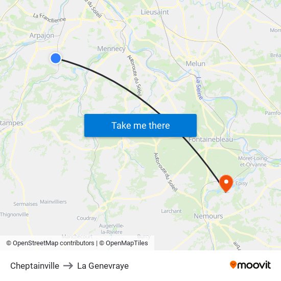 Cheptainville to La Genevraye map