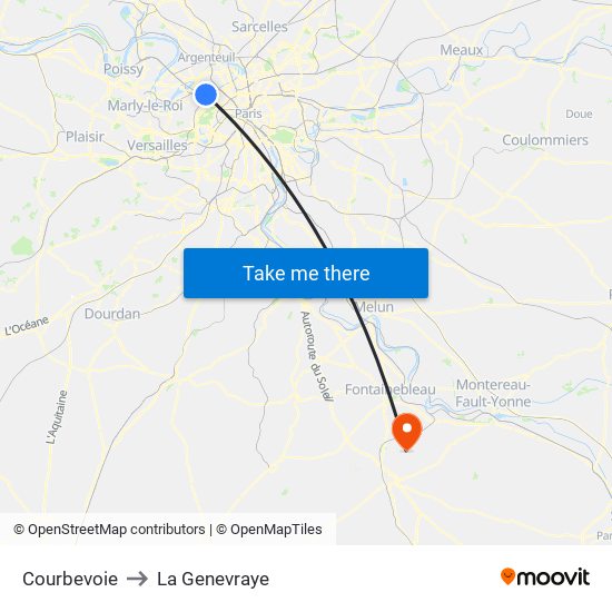 Courbevoie to La Genevraye map