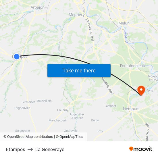 Etampes to La Genevraye map