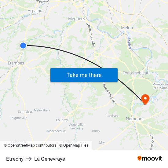 Etrechy to La Genevraye map