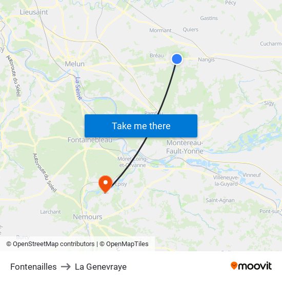 Fontenailles to La Genevraye map