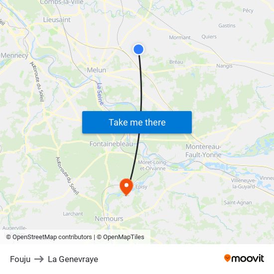 Fouju to La Genevraye map