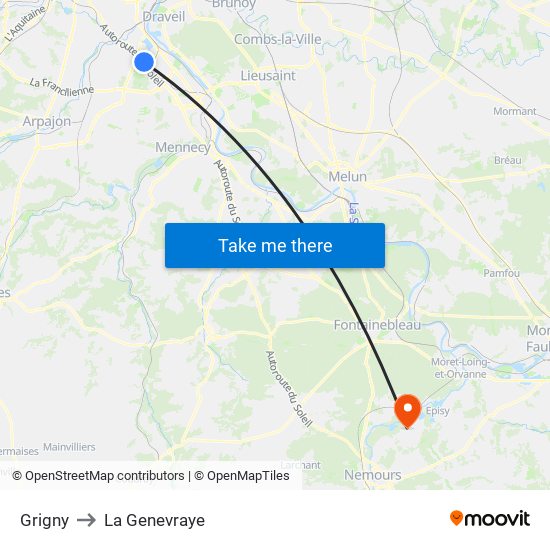 Grigny to La Genevraye map