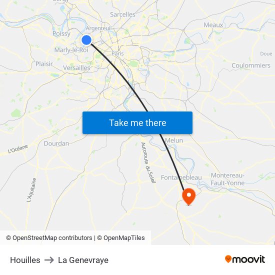 Houilles to La Genevraye map