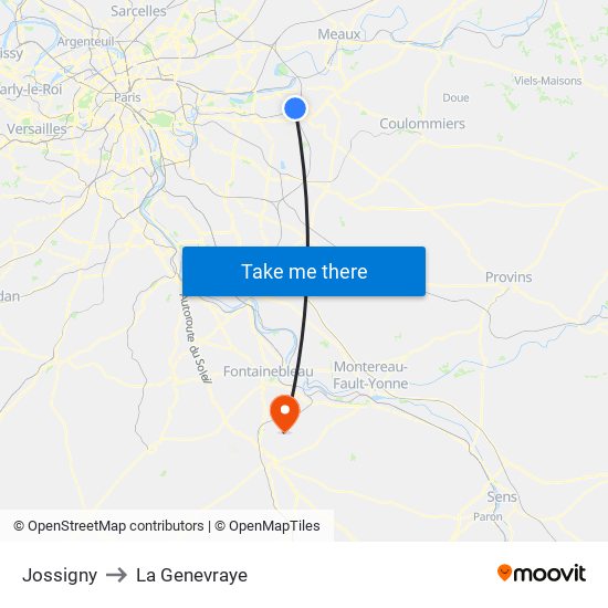 Jossigny to La Genevraye map