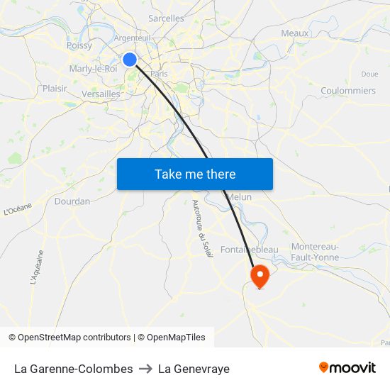 La Garenne-Colombes to La Genevraye map