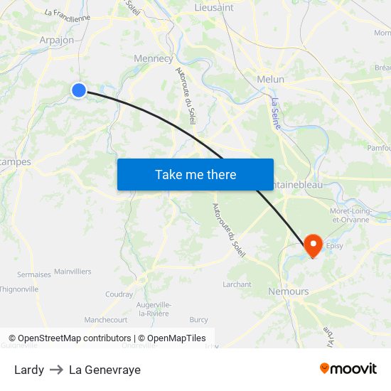 Lardy to La Genevraye map