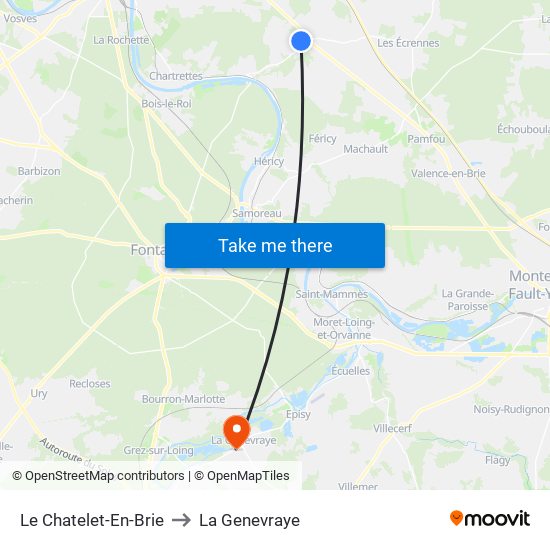 Le Chatelet-En-Brie to La Genevraye map