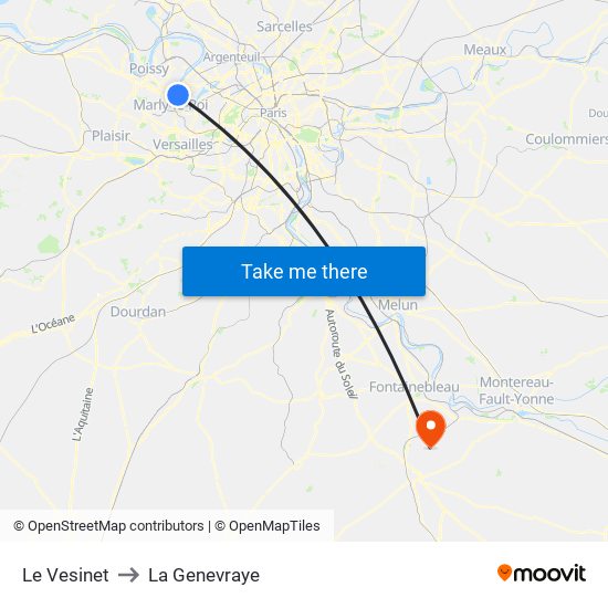 Le Vesinet to La Genevraye map