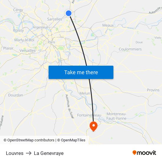 Louvres to La Genevraye map