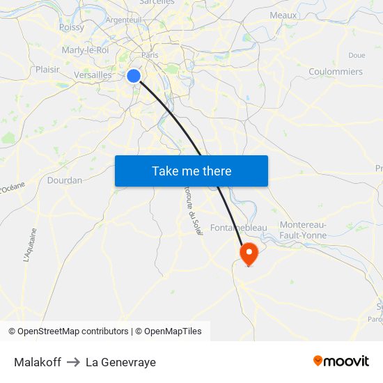 Malakoff to La Genevraye map