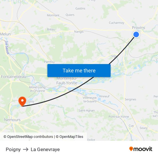 Poigny to La Genevraye map